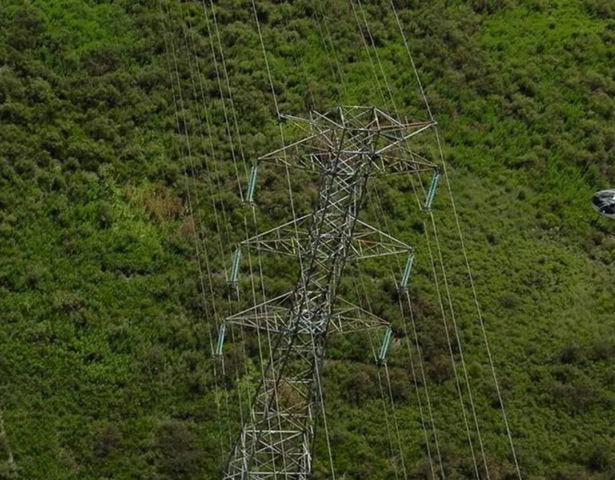 High-voltage tower seen from above